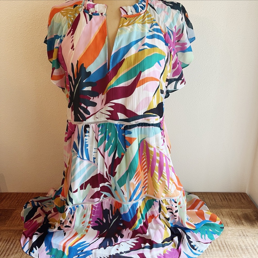 Marie Oliver Silk Frida Mini Dress Flutter Sleeve Tropical Print Multico… - Picture 2 of 12
